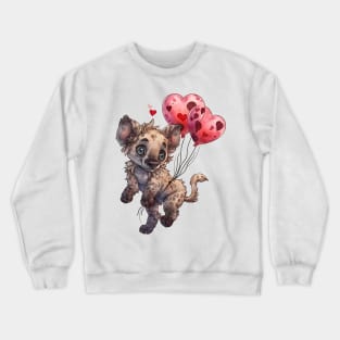 Valentine Hyena Holding Heart Shaped Balloons Crewneck Sweatshirt